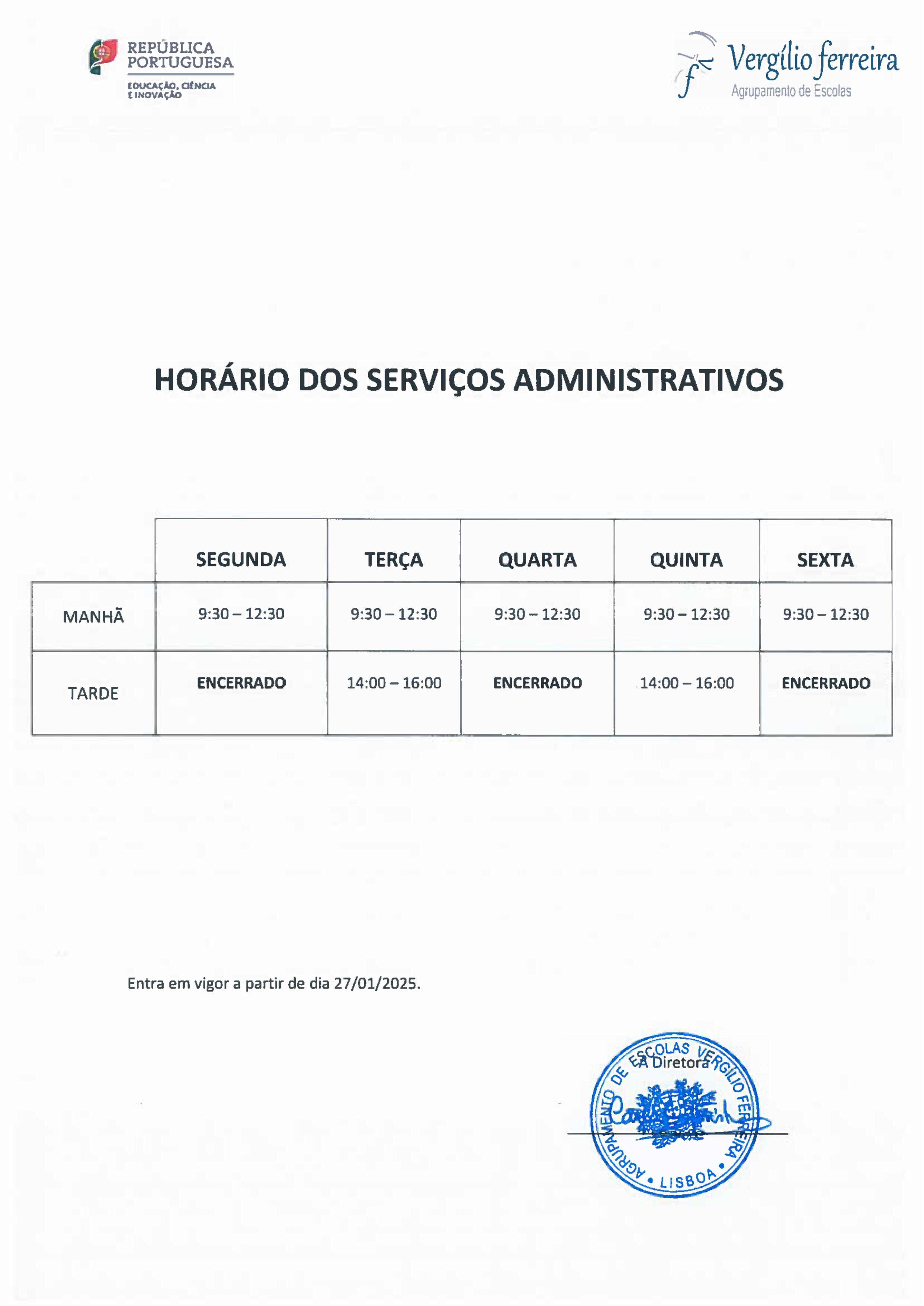 horario secretaria janeiro2025